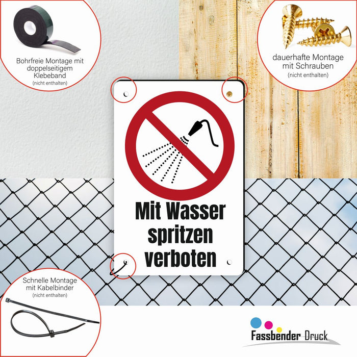 Verbotszeichen / Verbotsschild Mit Wasser spritzen verboten (P016) - zum markieren von Verbotszonen nach DIN EN ISO 7010