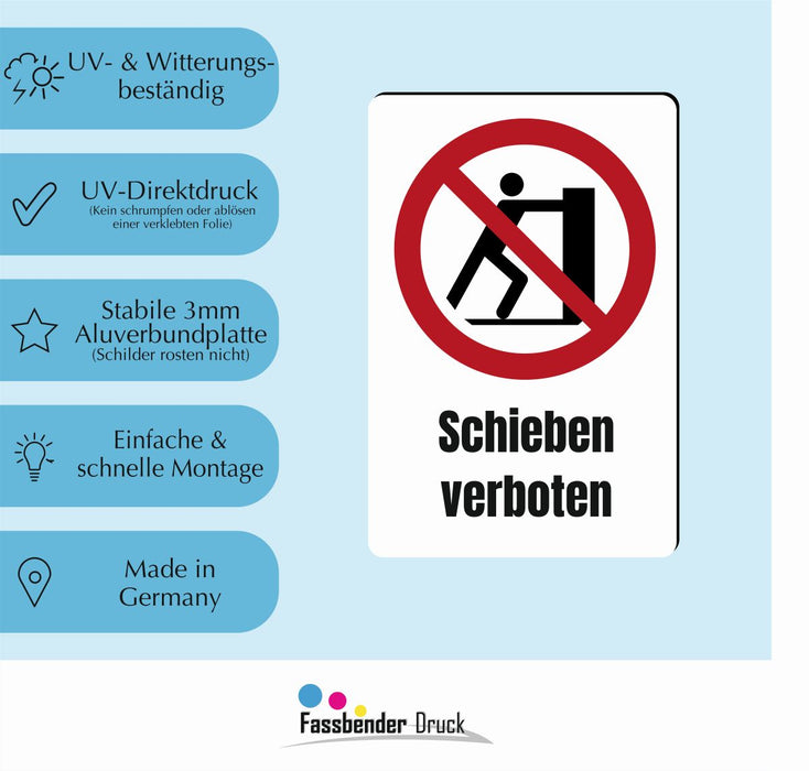 Verbotszeichen / Verbotsschild Schieben verboten (P017) - zum markieren von Verbotszonen nach DIN EN ISO 7010