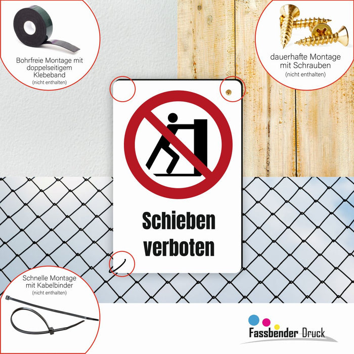 Verbotszeichen / Verbotsschild Schieben verboten (P017) - zum markieren von Verbotszonen nach DIN EN ISO 7010
