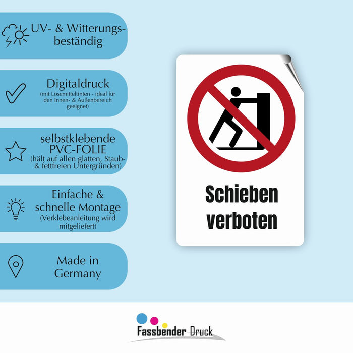 Verbotszeichen / Verbotsschild Schieben verboten (P017) - zum markieren von Verbotszonen nach DIN EN ISO 7010
