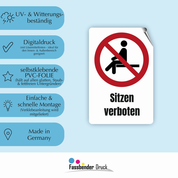 Verbotszeichen 'Sitzen Verboten' – Selbstklebende Folie, 40 Cm Durchmesser, Nach Norm