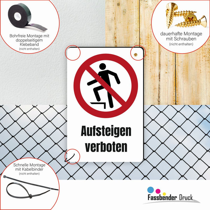 Verbotszeichen / Verbotsschild Aufsteigen verboten (P019) - zum markieren von Verbotszonen nach DIN EN ISO 7010