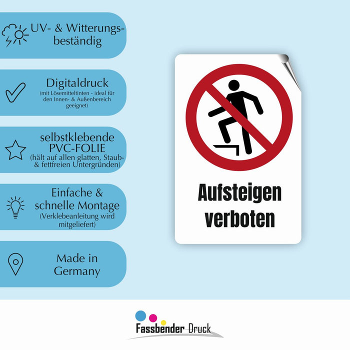 Verbotszeichen / Verbotsschild Aufsteigen verboten (P019) - zum markieren von Verbotszonen nach DIN EN ISO 7010