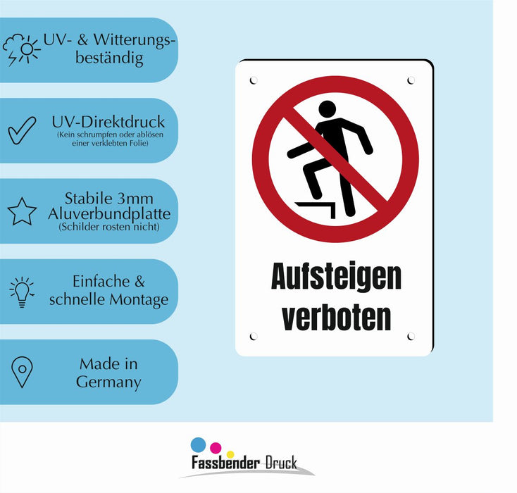 Verbotszeichen / Verbotsschild Aufsteigen verboten (P019) - zum markieren von Verbotszonen nach DIN EN ISO 7010