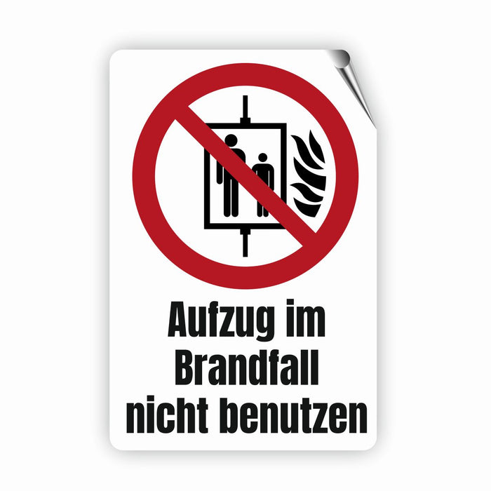 Verbotszeichen / Verbotsschild Aufzug im Brandfall nicht benutzen (P020) - zum markieren von Verbotszonen nach DIN EN ISO 7010