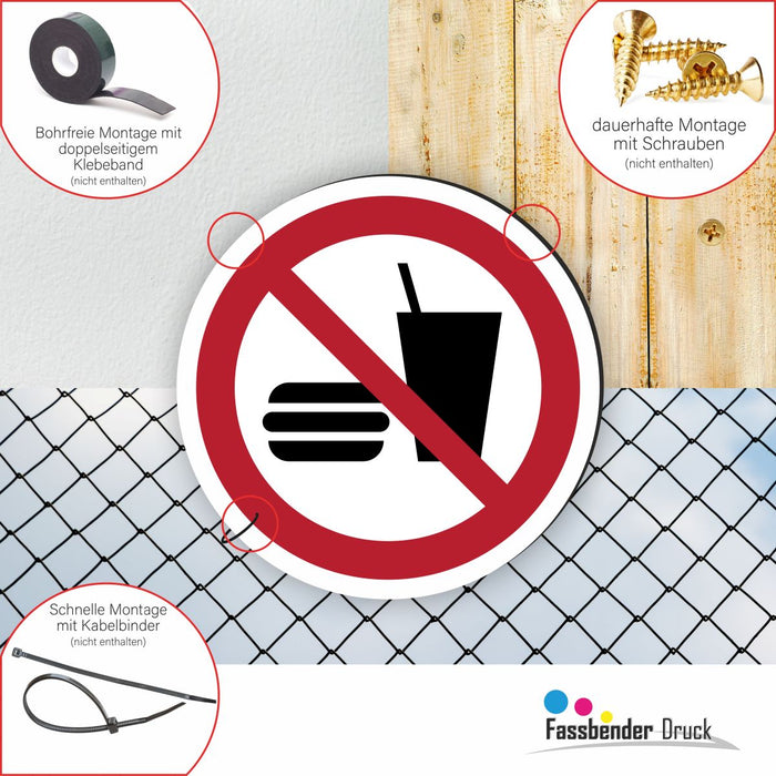 Verbotszeichen Essen und Trinken verboten RUND (P022) Piktogram nach DIN EN ISO 7010