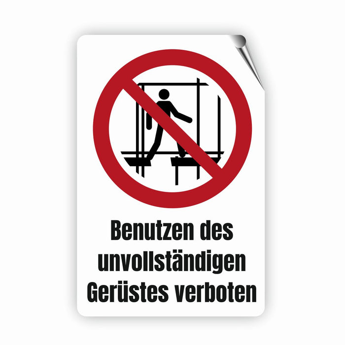 Verbotszeichen / Verbotsschild Benutzen des unvollständigen Gerüstes verboten (P025) - zum markieren von Verbotszonen nach DIN EN ISO 7010