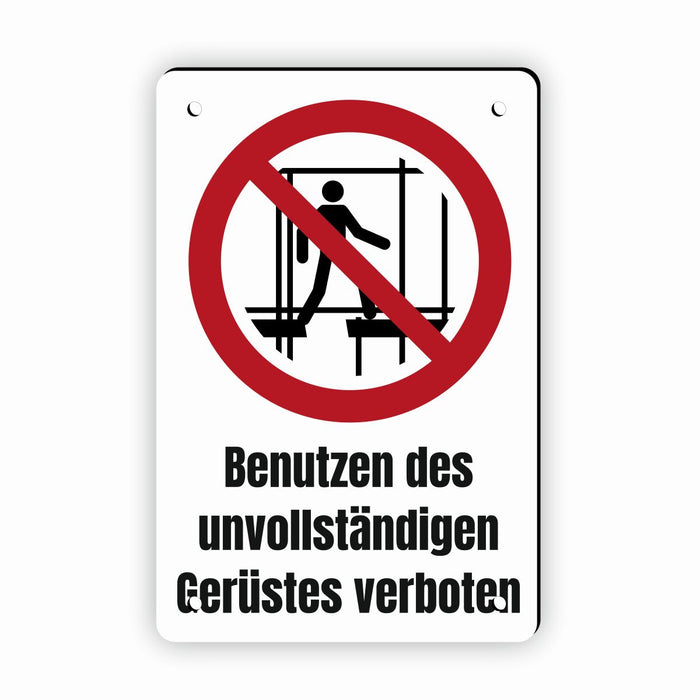 Verbotszeichen / Verbotsschild Benutzen des unvollständigen Gerüstes verboten (P025) - zum markieren von Verbotszonen nach DIN EN ISO 7010