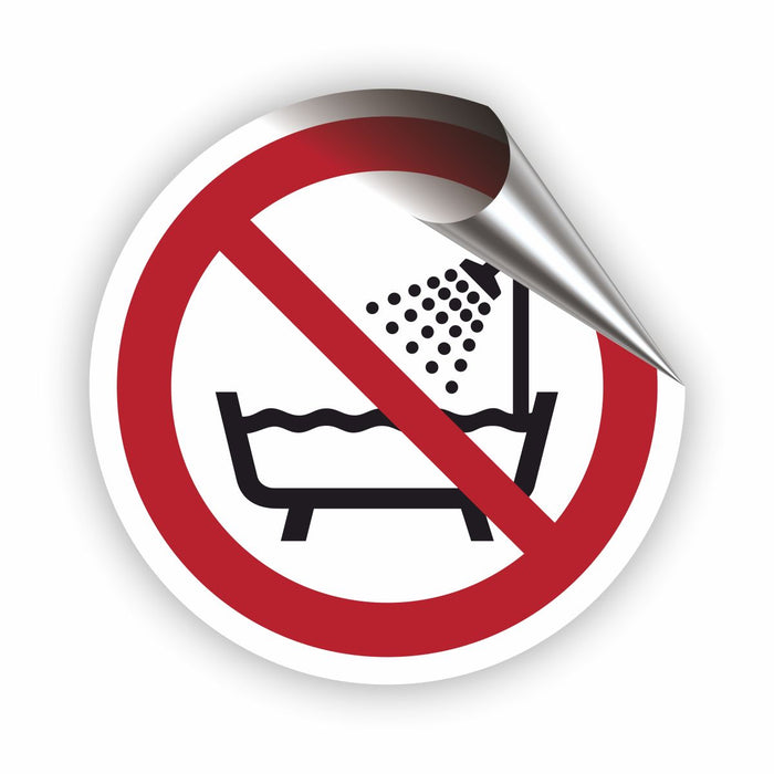 Verbotszeichen Verbot, dieses Gerät in der Badewanne zu benutzen RUND (P026) Piktogram nach DIN EN ISO 7010