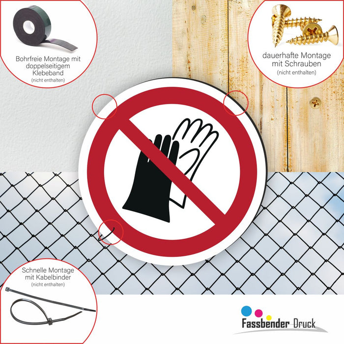 Verbotszeichen Benutzen von Handschuhen verboten RUND (P028) Piktogram nach DIN EN ISO 7010