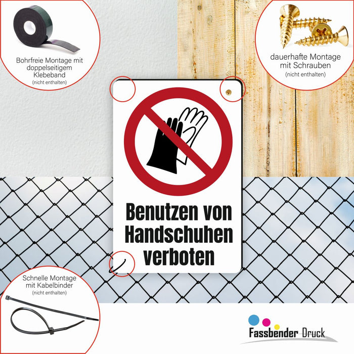 Verbotszeichen / Verbotsschild Benutzen von Handschuhen verboten (P028) - zum markieren von Verbotszonen nach DIN EN ISO 7010