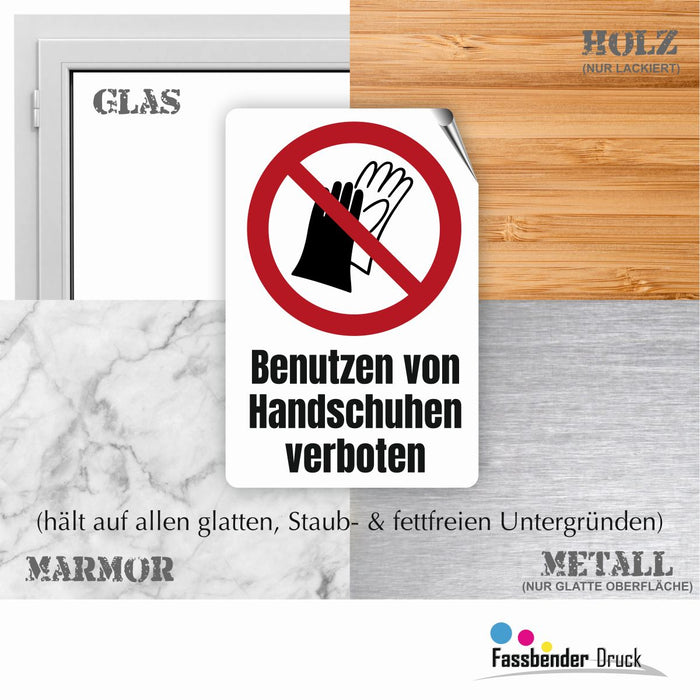 Verbotszeichen / Verbotsschild Benutzen von Handschuhen verboten (P028) - zum markieren von Verbotszonen nach DIN EN ISO 7010