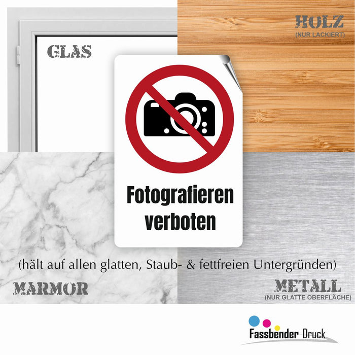 Verbotszeichen / Verbotsschild Fotografieren verboten (P029) - zum markieren von Verbotszonen nach DIN EN ISO 7010