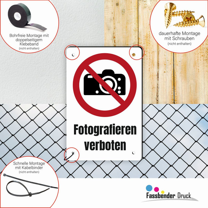 Verbotszeichen / Verbotsschild Fotografieren verboten (P029) - zum markieren von Verbotszonen nach DIN EN ISO 7010