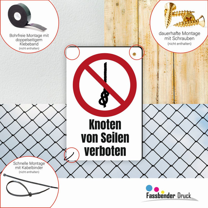 Verbotszeichen / Verbotsschild Knoten von Seilen verboten (P030) - zum markieren von Verbotszonen nach DIN EN ISO 7010