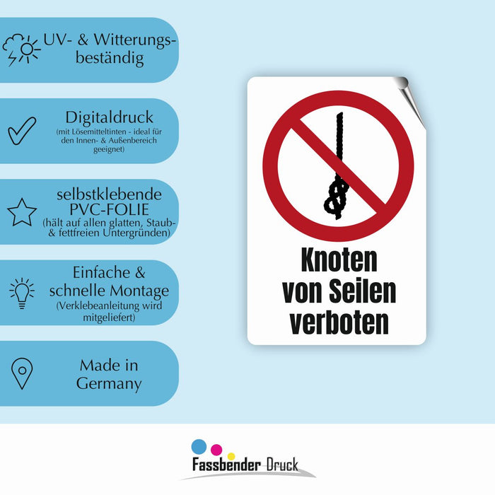 Verbotszeichen / Verbotsschild Knoten von Seilen verboten (P030) - zum markieren von Verbotszonen nach DIN EN ISO 7010