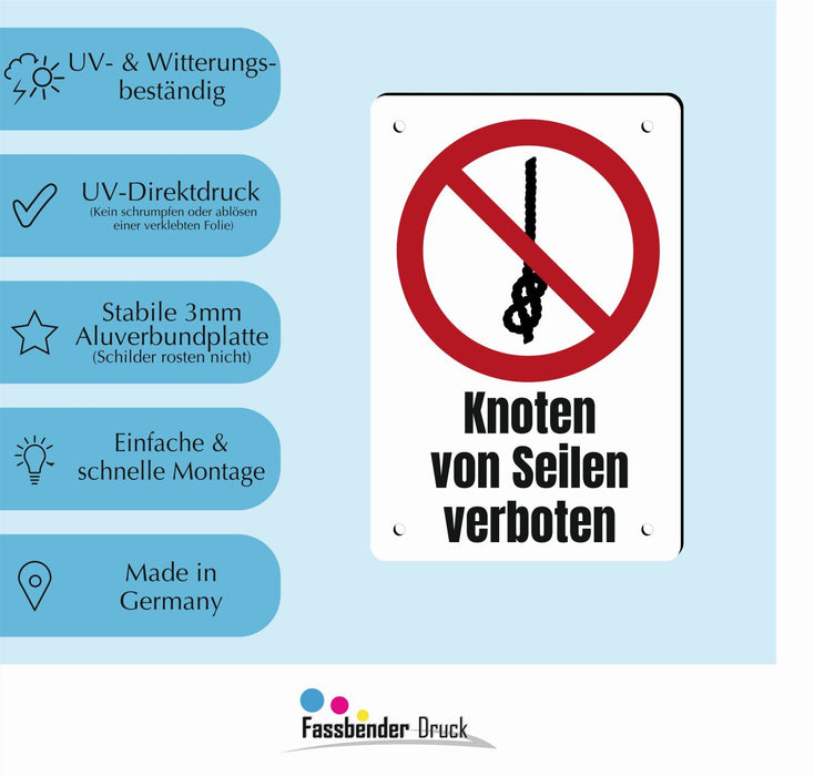 Verbotszeichen / Verbotsschild Knoten von Seilen verboten (P030) - zum markieren von Verbotszonen nach DIN EN ISO 7010