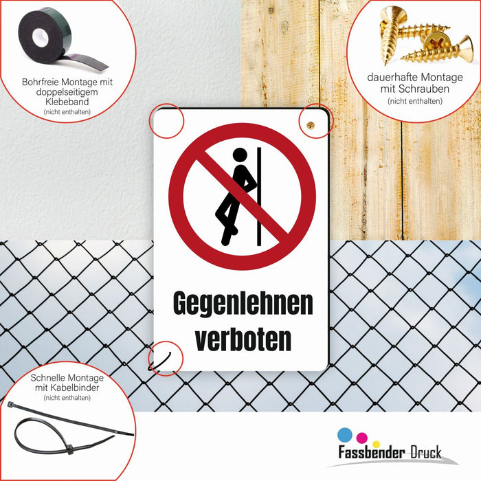 Verbotszeichen / Verbotsschild Gegenlehnen verboten (P041) - zum markieren von Verbotszonen nach DIN EN ISO 7010