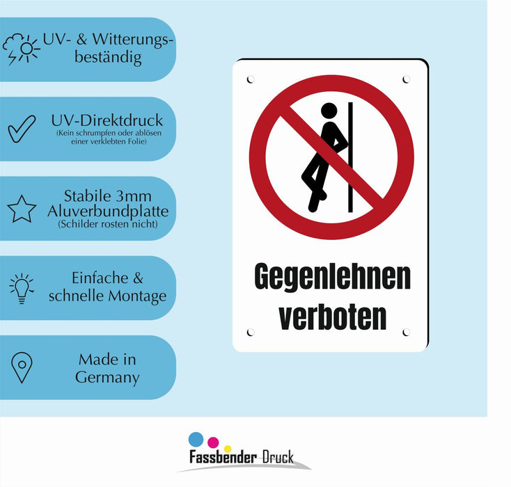 Verbotszeichen / Verbotsschild Gegenlehnen verboten (P041) - zum markieren von Verbotszonen nach DIN EN ISO 7010