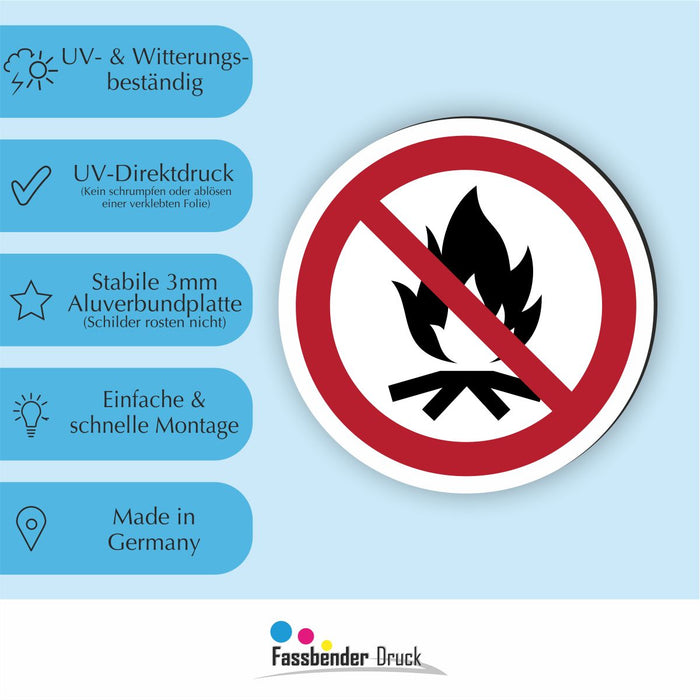 Verbotszeichen Lagerfeuer verboten RUND (P045) Piktogram nach DIN EN ISO 7010