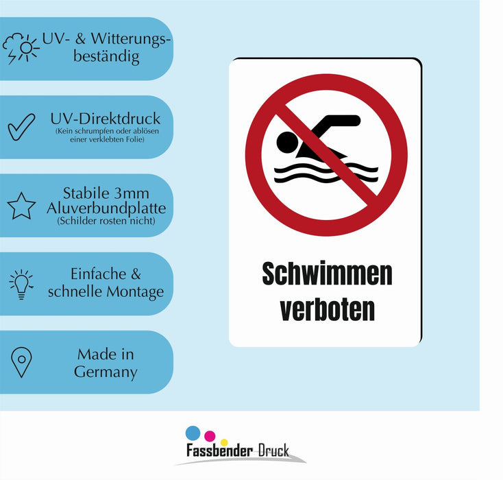 Verbotszeichen / Verbotsschild Schwimmen verboten (P049) - zum markieren von Verbotszonen nach DIN EN ISO 7010