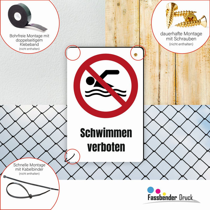 Verbotszeichen / Verbotsschild Schwimmen verboten (P049) - zum markieren von Verbotszonen nach DIN EN ISO 7010