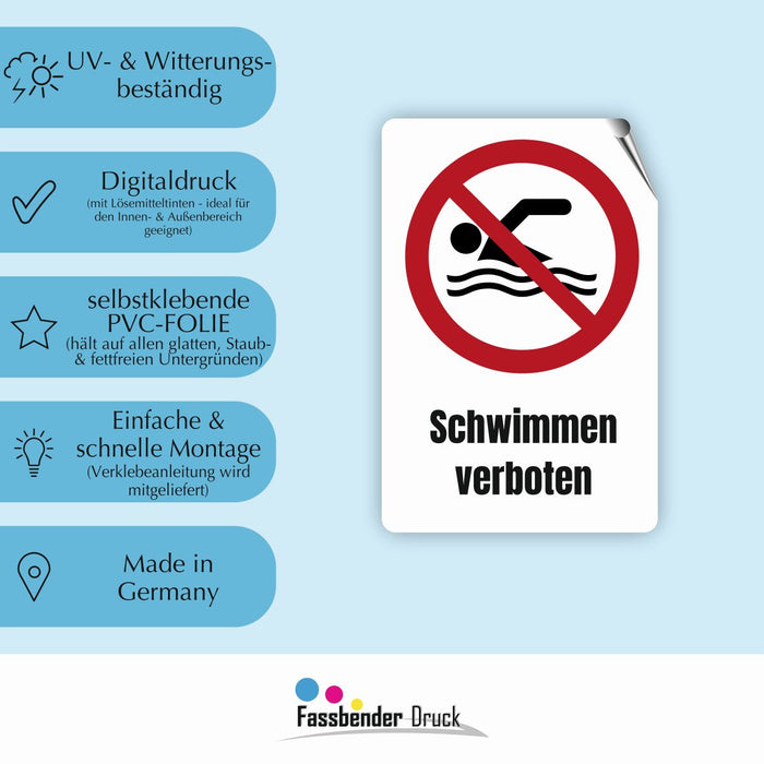 Verbotszeichen / Verbotsschild Schwimmen verboten (P049) - zum markieren von Verbotszonen nach DIN EN ISO 7010