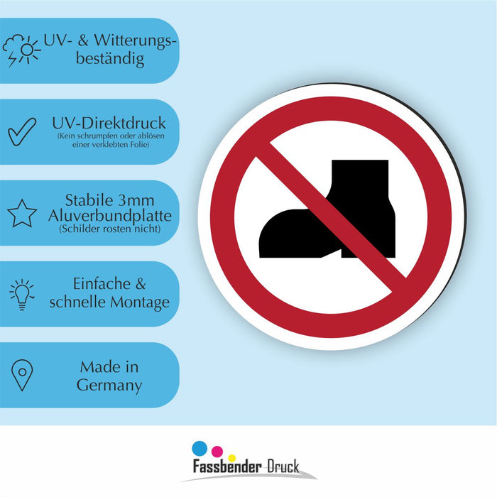 Verbotszeichen Tragen von Straßenschuhen verboten RUND (P060) Piktogram nach DIN EN ISO 7010