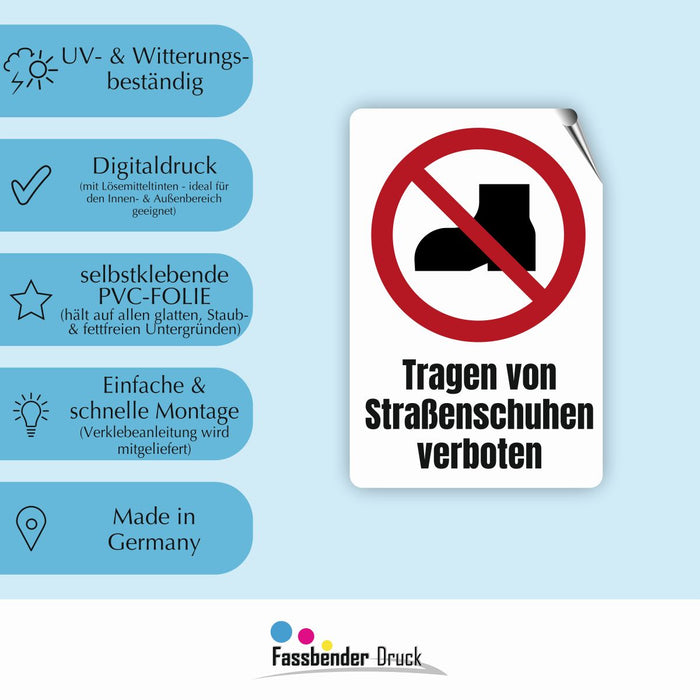 Verbotszeichen / Verbotsschild Tragen von Straßenschuhen verboten (P060) - zum markieren von Verbotszonen nach DIN EN ISO 7010