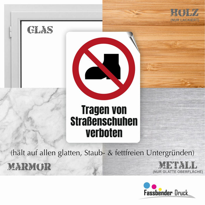 Verbotszeichen / Verbotsschild Tragen von Straßenschuhen verboten (P060) - zum markieren von Verbotszonen nach DIN EN ISO 7010