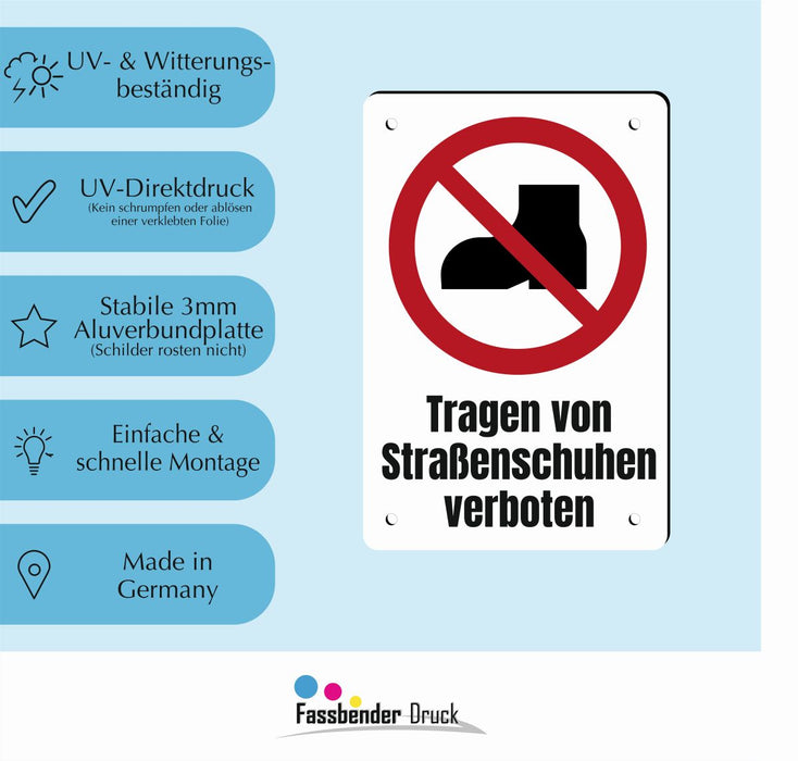 Verbotszeichen / Verbotsschild Tragen von Straßenschuhen verboten (P060) - zum markieren von Verbotszonen nach DIN EN ISO 7010