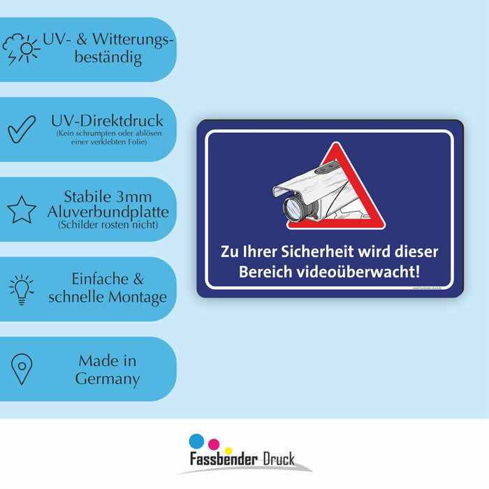 ZU IHRER SICHERHEIT WIRD DIESER BEREICH VIDEOÜBERWACHT! (Blau)