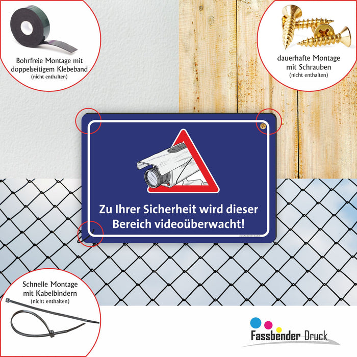 ZU IHRER SICHERHEIT WIRD DIESER BEREICH VIDEOÜBERWACHT! (Blau)