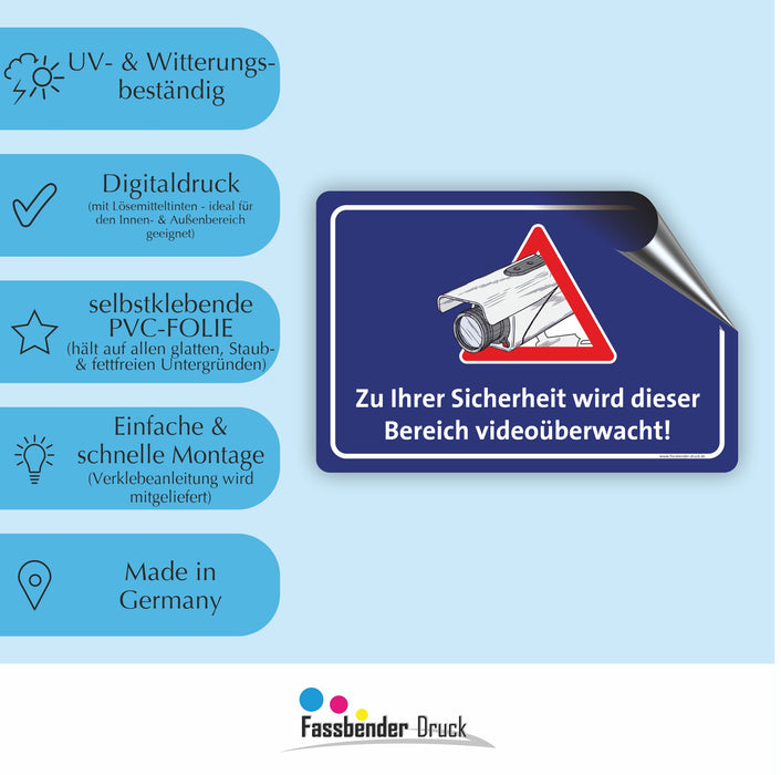 ZU IHRER SICHERHEIT WIRD DIESER BEREICH VIDEOÜBERWACHT! (Blau)