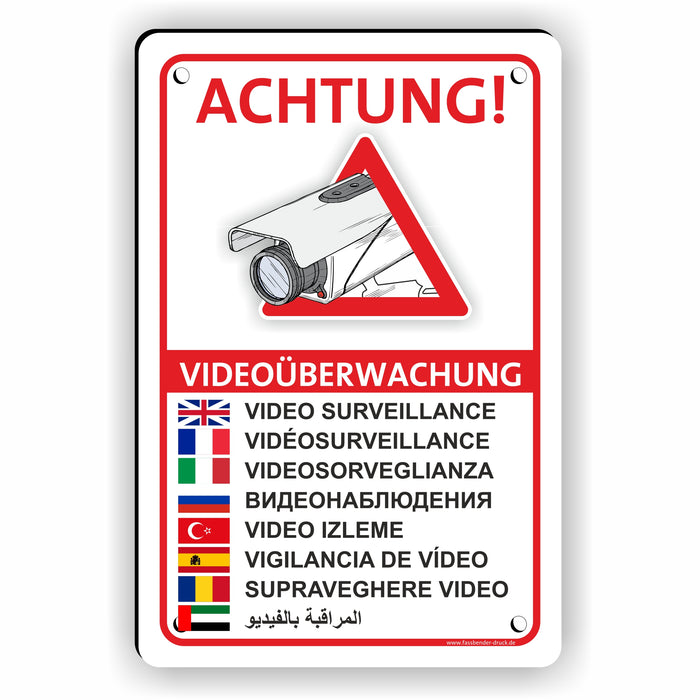 ACHTUNG VIDEOÜBERWACHT (9 Sprachen)