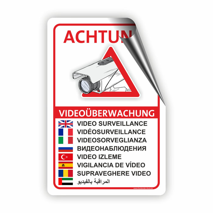 ACHTUNG VIDEOÜBERWACHT (9 Sprachen)