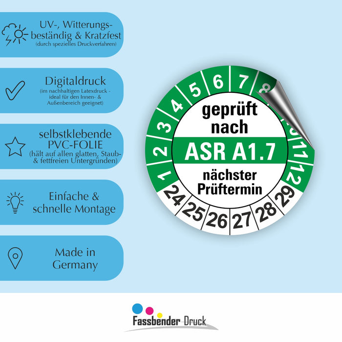 ASR A1.7 Wartungsetiketten / Prüfplaketten / Prüfetiketten