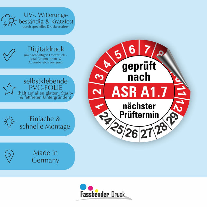 ASR A1.7 Wartungsetiketten / Prüfplaketten / Prüfetiketten