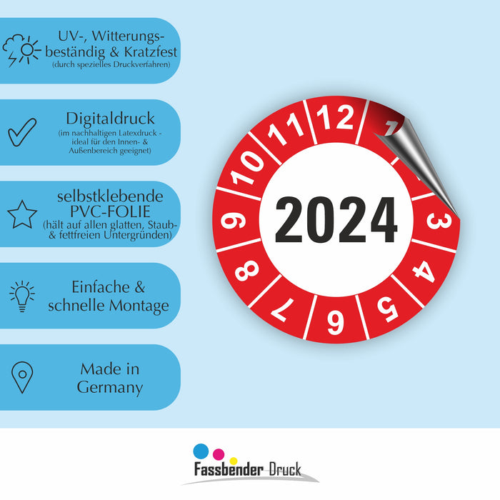 Jahresplakette 2024 Wartungsetiketten / Prüfplaketten / Prüfetiketten