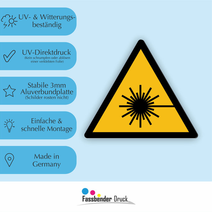 Warnzeichen (W004) Warnung vor Laserstrahl - nach DIN EN ISO 7010