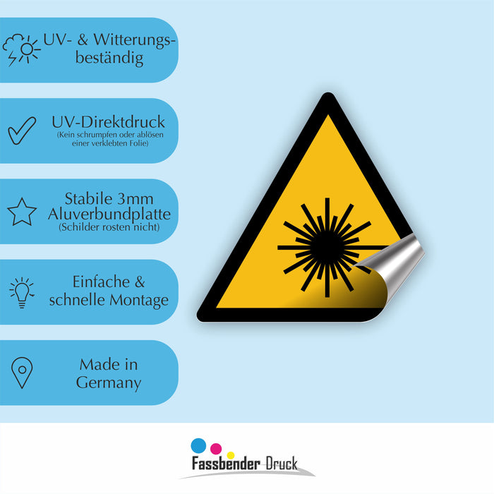 Warnzeichen (W004) Warnung vor Laserstrahl - nach DIN EN ISO 7010