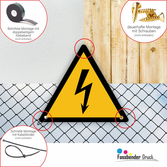 Warnzeichen (W012) Warnung vor elektrischer Spannung - nach DIN EN ISO 7010