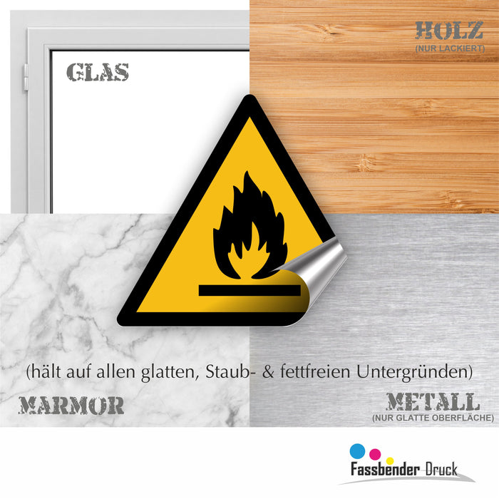 Warnzeichen (W021) Warnung vor feuergefährlichen Stoffen - nach DIN EN ISO 7010