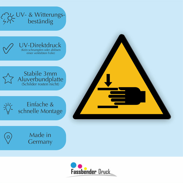 Warnzeichen (W024) Warnung vor Handverletzungen - nach DIN EN ISO 7010