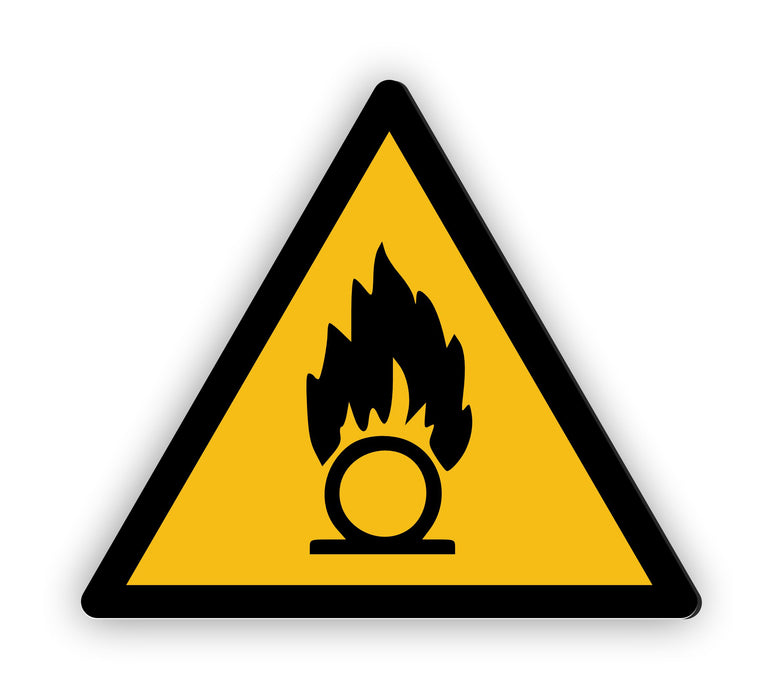 Warnzeichen (W028) Warnung vor brandfördernden Stoffen - nach DIN EN ISO 7010