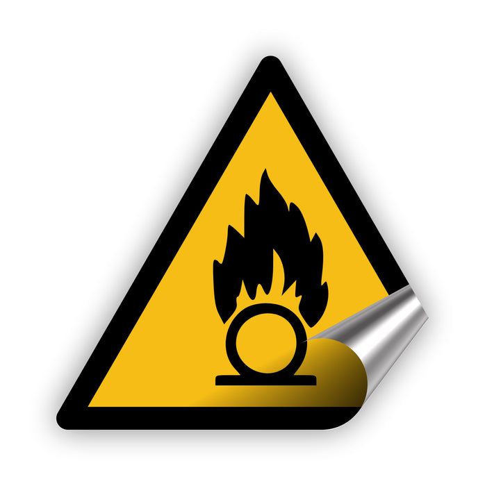 Warnzeichen (W028) Warnung vor brandfördernden Stoffen - nach DIN EN ISO 7010