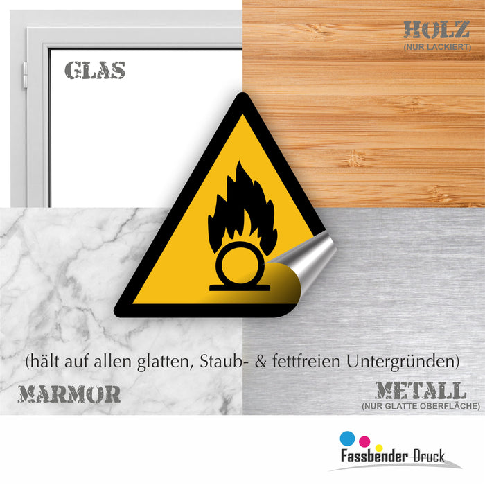 Warnzeichen (W028) Warnung vor brandfördernden Stoffen - nach DIN EN ISO 7010
