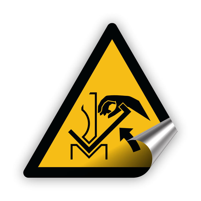 Warnzeichen (W031) Handquetschung zwischen dem Werkzeug der Abkantpresse - nach DIN EN ISO 7010