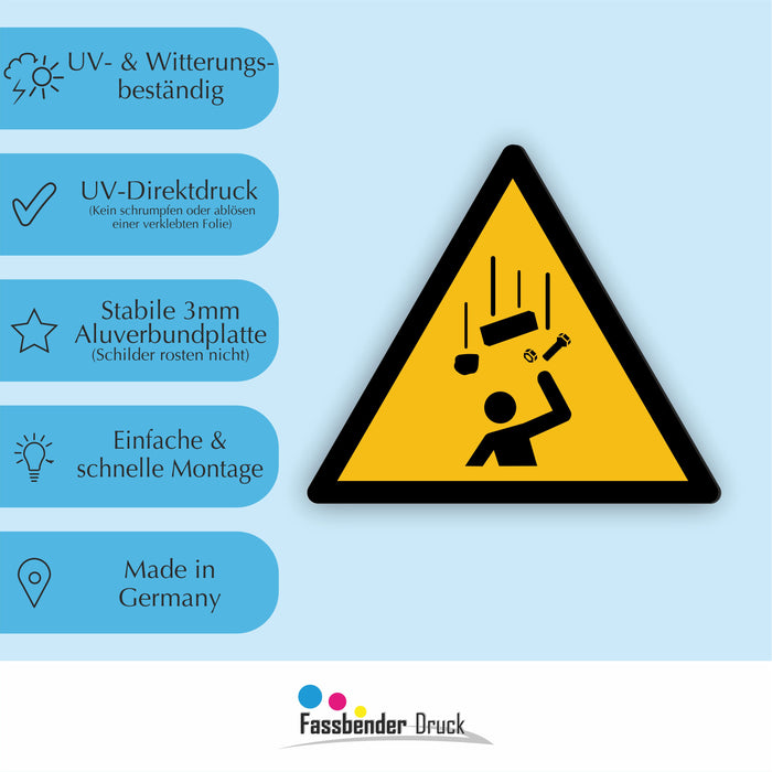 Warnzeichen (W035) Warnung vor herabfallenden Gegenständen - nach DIN EN ISO 7010