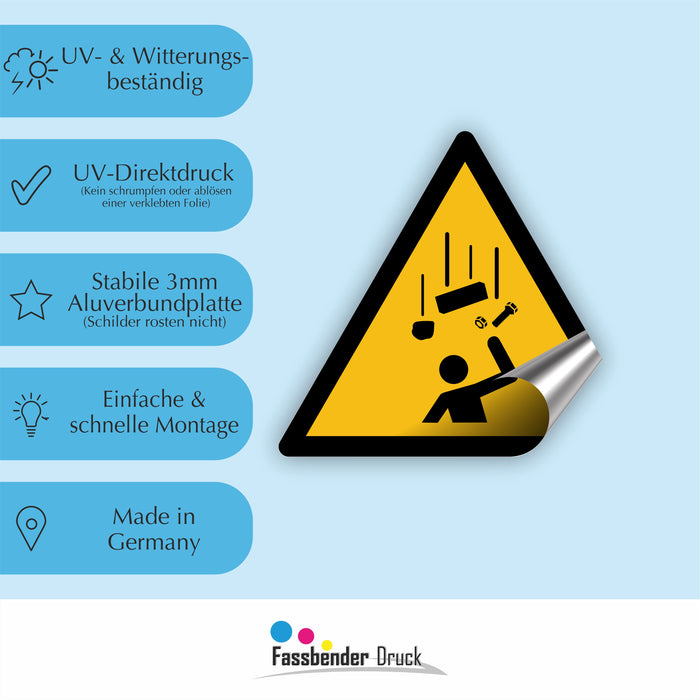 Warnzeichen (W035) Warnung vor herabfallenden Gegenständen - nach DIN EN ISO 7010